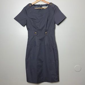 Suzabelle Anthropologie Gray Gold Accents Sheath Dress Mid-Short length Size XS